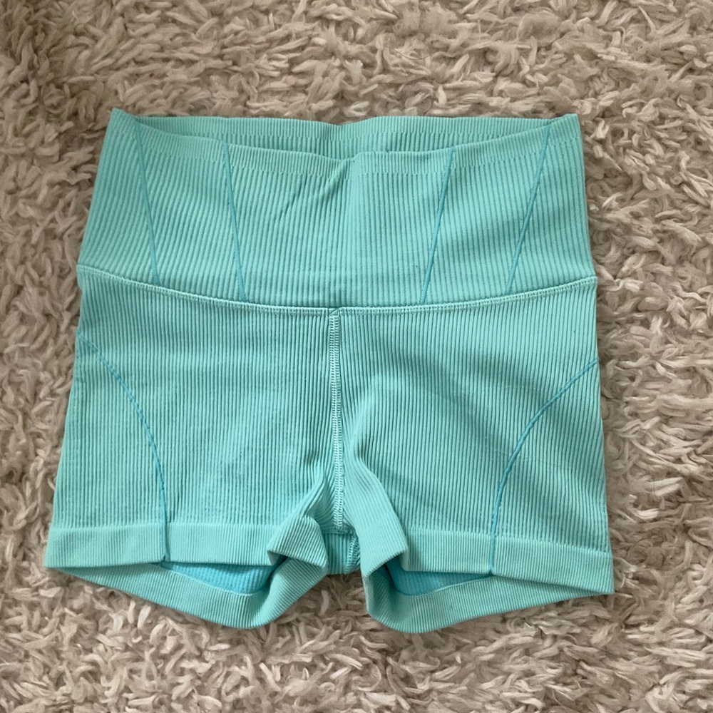 Aerie High-Waisted Ribbed Shorts in Aqua